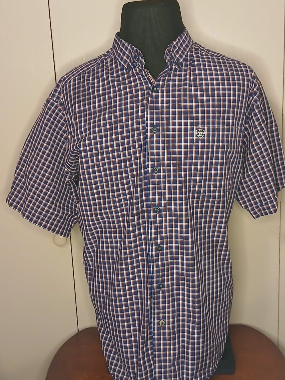 Ariat Pro Series Men's 2XL Blue Red Plaid Button Down Shirt (0919PF)
